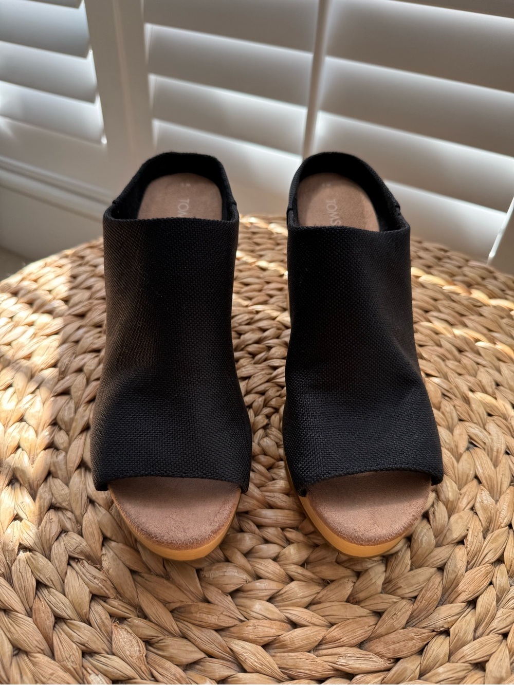 TOMS Diana Black Open-Toe Slide Wedge